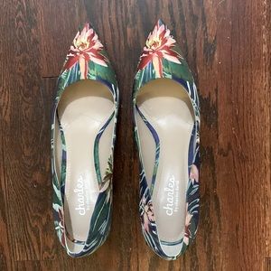 Charles David heels. Tropical print. Worn once. Size 9M